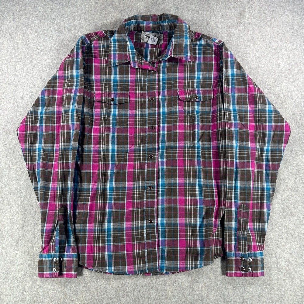 Wrangler Wrancher Womens Cowgirl Western Pearl Snap Plaid Shirt Pink Size XL